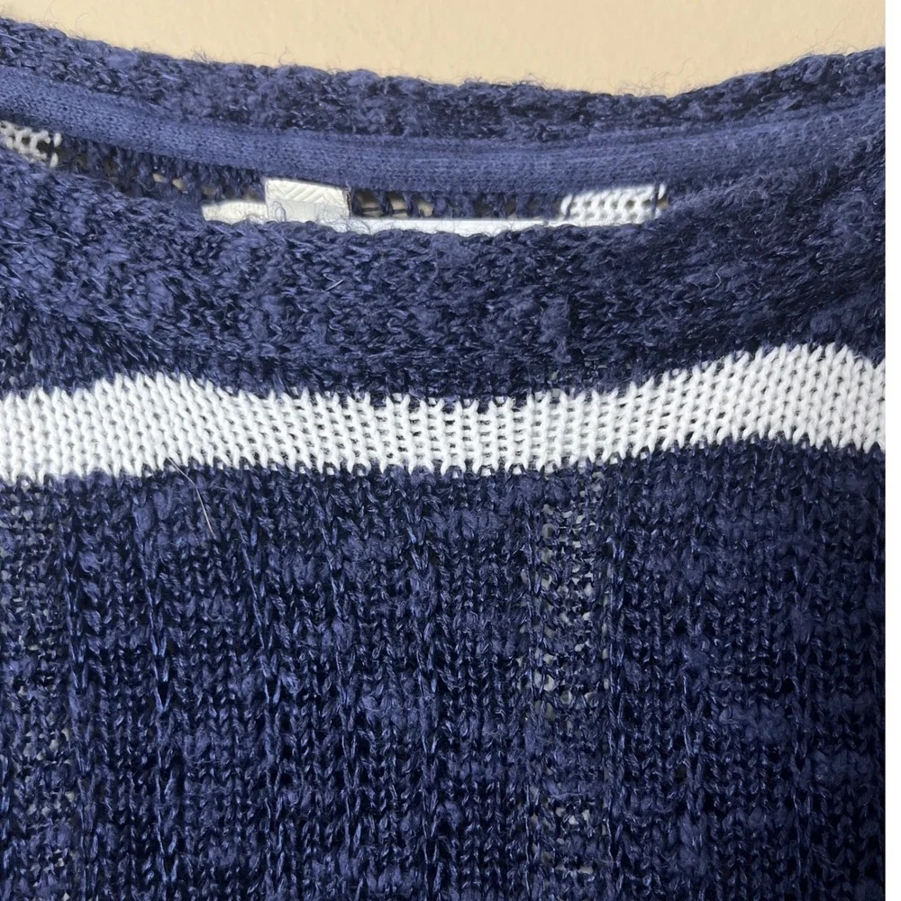 Sonoma Navy White‎ Striped Knit Sweater M Coastal Preppy Boho Lightweight Top